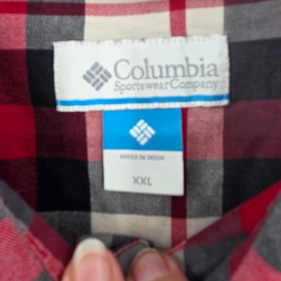 Columbia Plaid Cotton Long Sleeve Button Up Shirt Red Black White Men's 2XL EUC - Picture 6 of 7